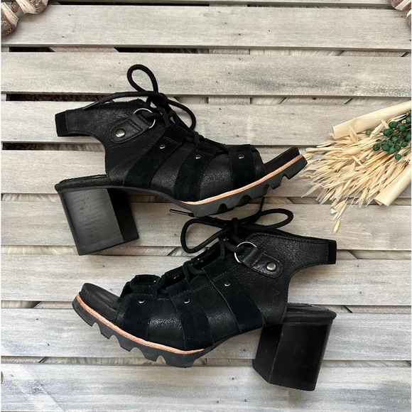 Sorel Shoes - Sorel Addington Black Lace Up Studded Heel Sandals